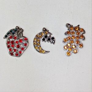 Set of 3 Crystal Pendants - Apple, Moon/Bat & Leaf
